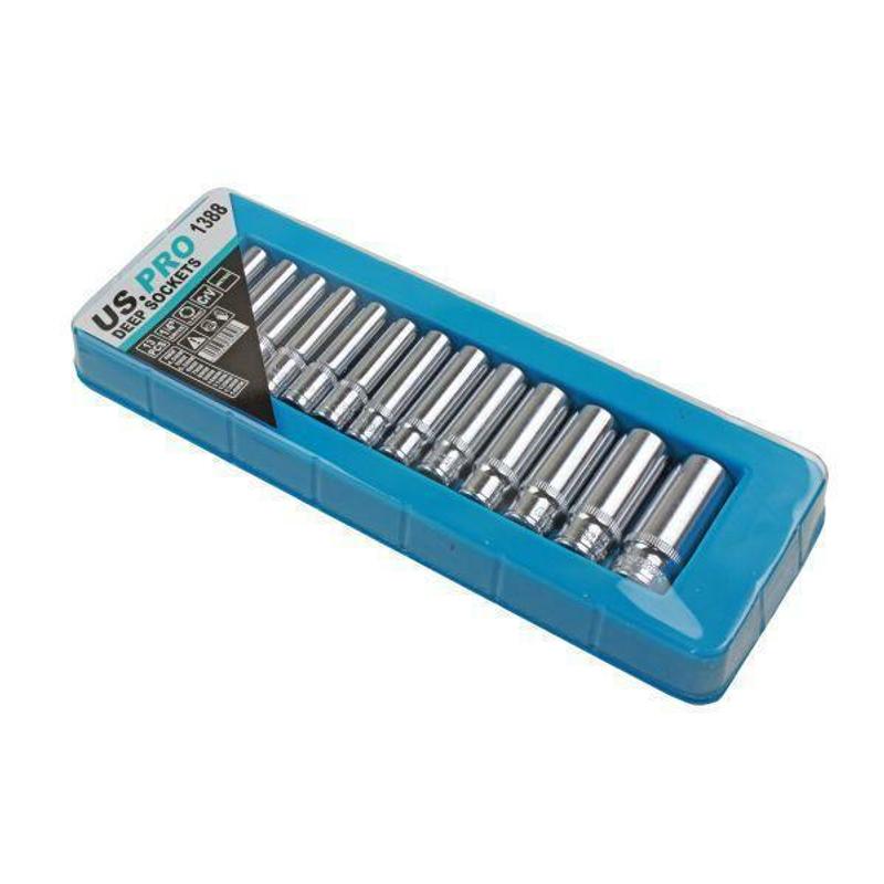 US PRO 13PC 1/4'' DR DEEP SOCKETS 4-14MM Single Hex 6 point Sizes: 4, 4.5, 5, 5.5, 6, 7, 8, 9, 10, 11, 12, 13, 14mm