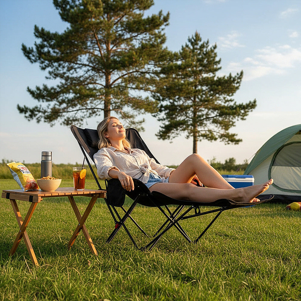 Portable High-Back Moon Chair (Three-Position Adjustment) Seat or Recline, Side Storage Pocket,Foldable Outdoor Chair Camping Picnic Lounger, Midday Rest Fishing Chair, Garden Seat Three Colours Available (Complimentary Storage Bag)