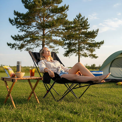 Portable High-Back Moon Chair (Three-Position Adjustment) Seat or Recline, Side Storage Pocket,Foldable Outdoor Chair Camping Picnic Lounger, Midday Rest Fishing Chair, Garden Seat Three Colours Available (Complimentary Storage Bag)
