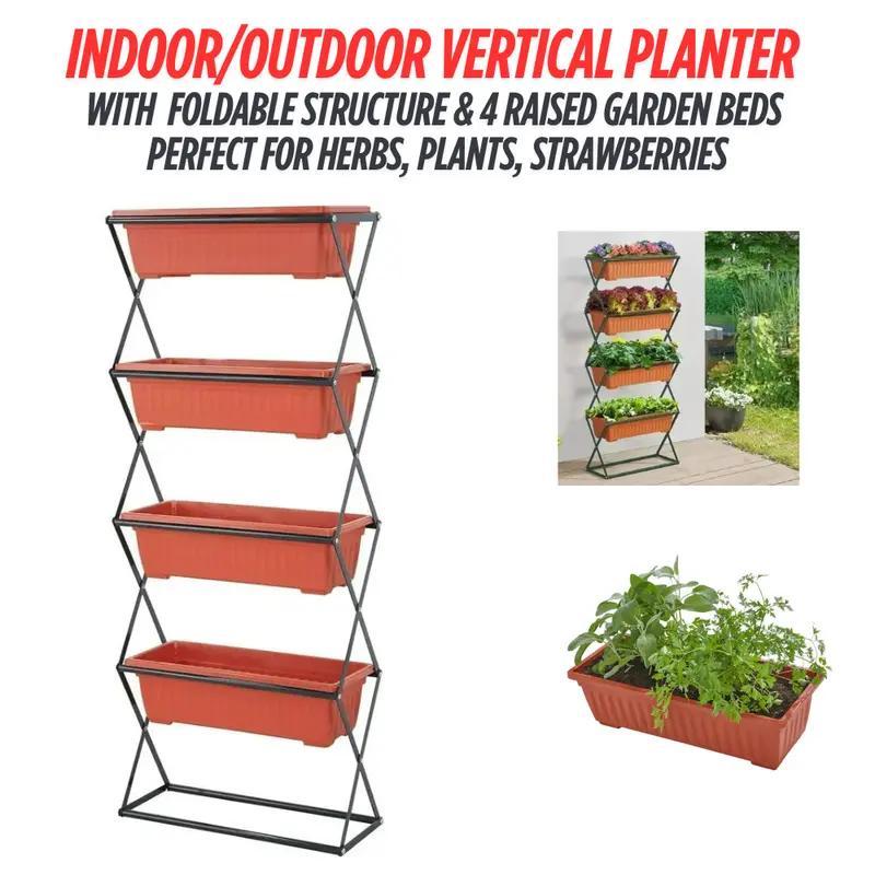 4 Tier Vertical Strawberry & Herb Planter – Raised Garden Beds With 4 Removable Raised Planter Trays, Foldable Structure, Outdoor Indoor Planter Stand For Flowers, Vegetables and Herbs