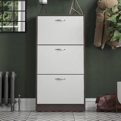 3 Drawer Shoe Cabinet with Stainless Steel Handles – Hallway Shoe Storage Cupboard, Holds 9–12 Pairs, Modern Slim Shoe Rack for Entryway Bedroom
