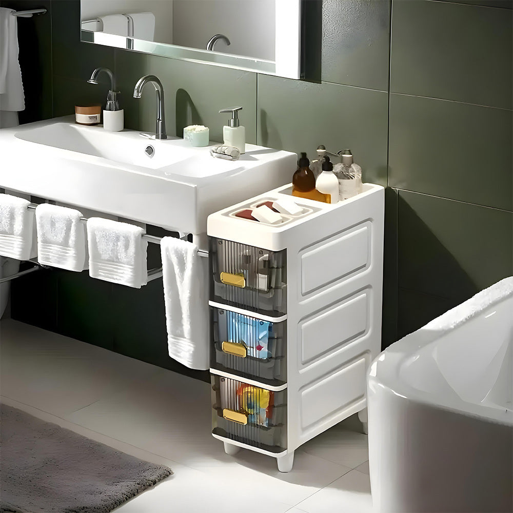 1pc 3-layer Narrow Slit Storage Cabinet, Portable Luxury Bathroom Storage Cabinet, Living Room Sofaside Snack Cabinet, Cosmetics Storage Cabinet, Top Storage Multi-purpose, Suitable for Small Spaces, Closets, Bedrooms, Bathrooms and Laundry Rooms, 18*38*5