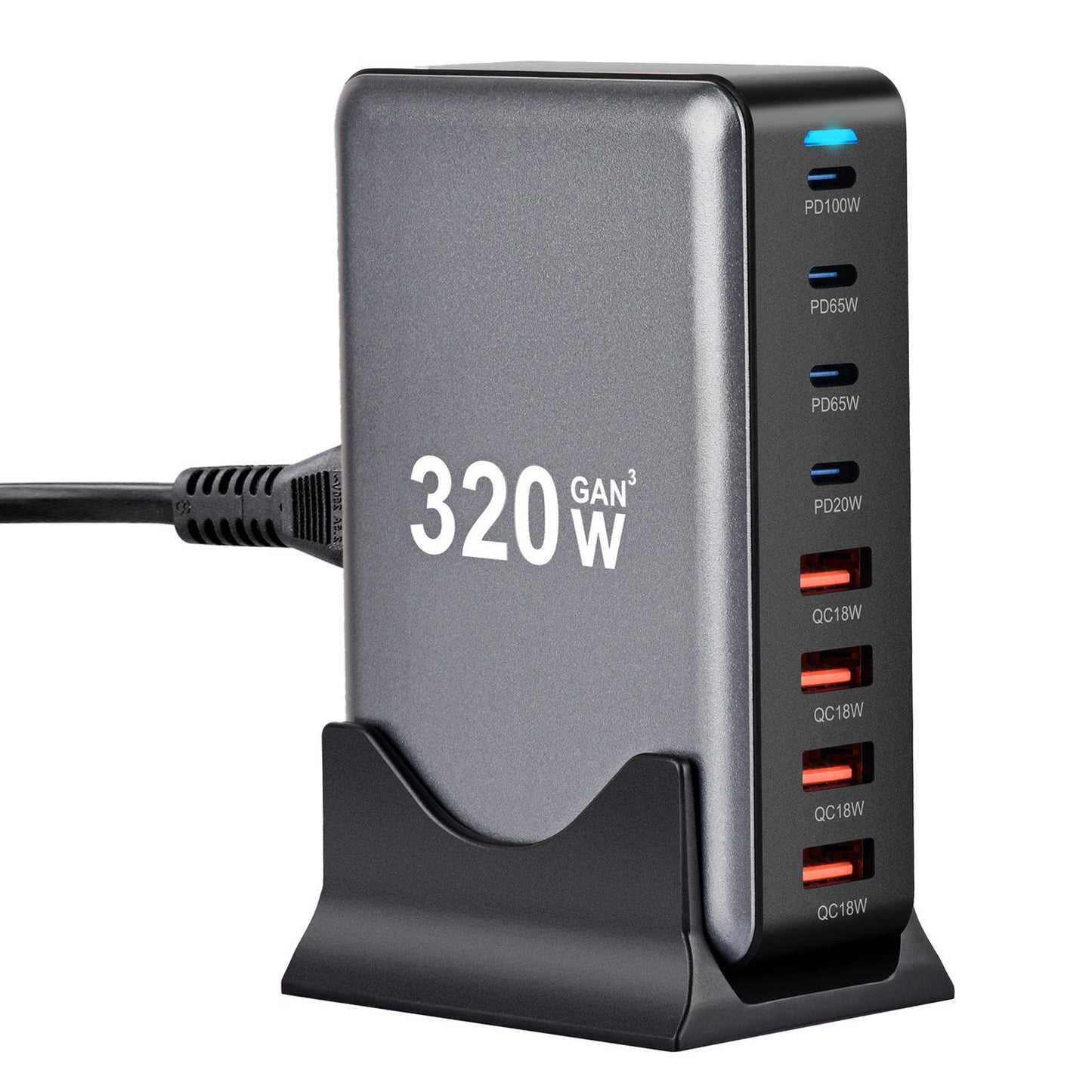 320W GaN III USB-C Fast Charger, 8-Port PD Multi-Device Charging Station, Wall Power Adapter for Laptops, Phones, Gaming Devices