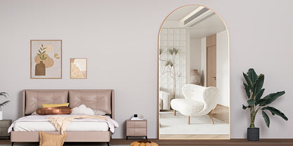 Oversized Full-length Mirror, Arched 180 * 80cm Floor Mirror, with Bracket, Aluminum Alloy Frame Full Body Mirror, Bedroom And Bathroom Wall Mounted Or Standing Against The Wall