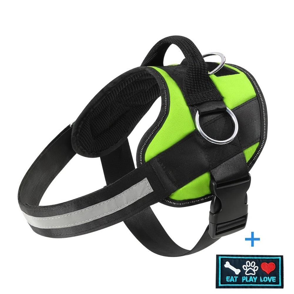 Adjustable Reflective Dog Harness Nylon Vest – Striped Design with D-Ring Leash Attachment & Eat Play Love Patch, No-Pull Walking Harness for Small & Large Dogs