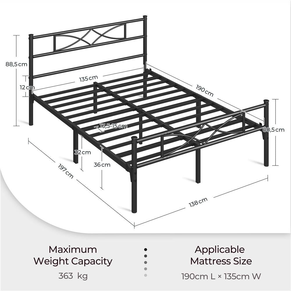 Curved Headboard Metal Bed Frame Platform Bed Vintage Style Built-in Steel Slats 32cm Underbed Storage No Box Spring Needed Single Double King Black White