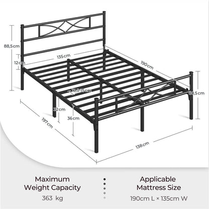 Curved Headboard Metal Bed Frame Platform Bed Vintage Style Built-in Steel Slats 32cm Underbed Storage No Box Spring Needed Single Double King Black White