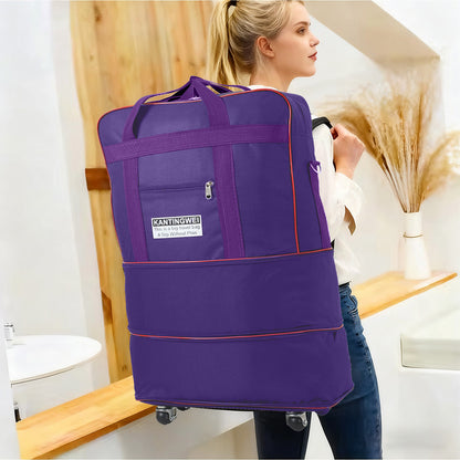 Large Capacity Foldable Travel Bag with Wheels, Oxford Rolling Luggage with Lock, Backpack Travel Duffle, Lightweight Suitcase, Versatile Travel Tote for Airport, Train Travel, Outdoor Trips, Travel Storage Bag, Clothing Protection Bag 1PC