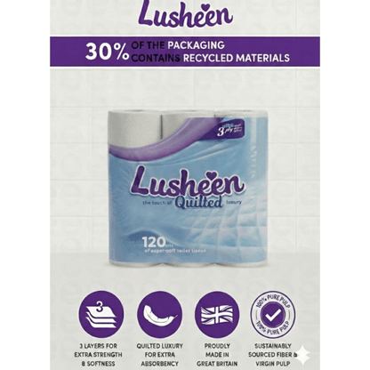 Lusheen White 3-Ply Toilet Roll – 120 Rolls Bulk Pack (150 Sheets/Roll) – Premium Quilted, Unscented & Ultra-Soft Toilet Paper