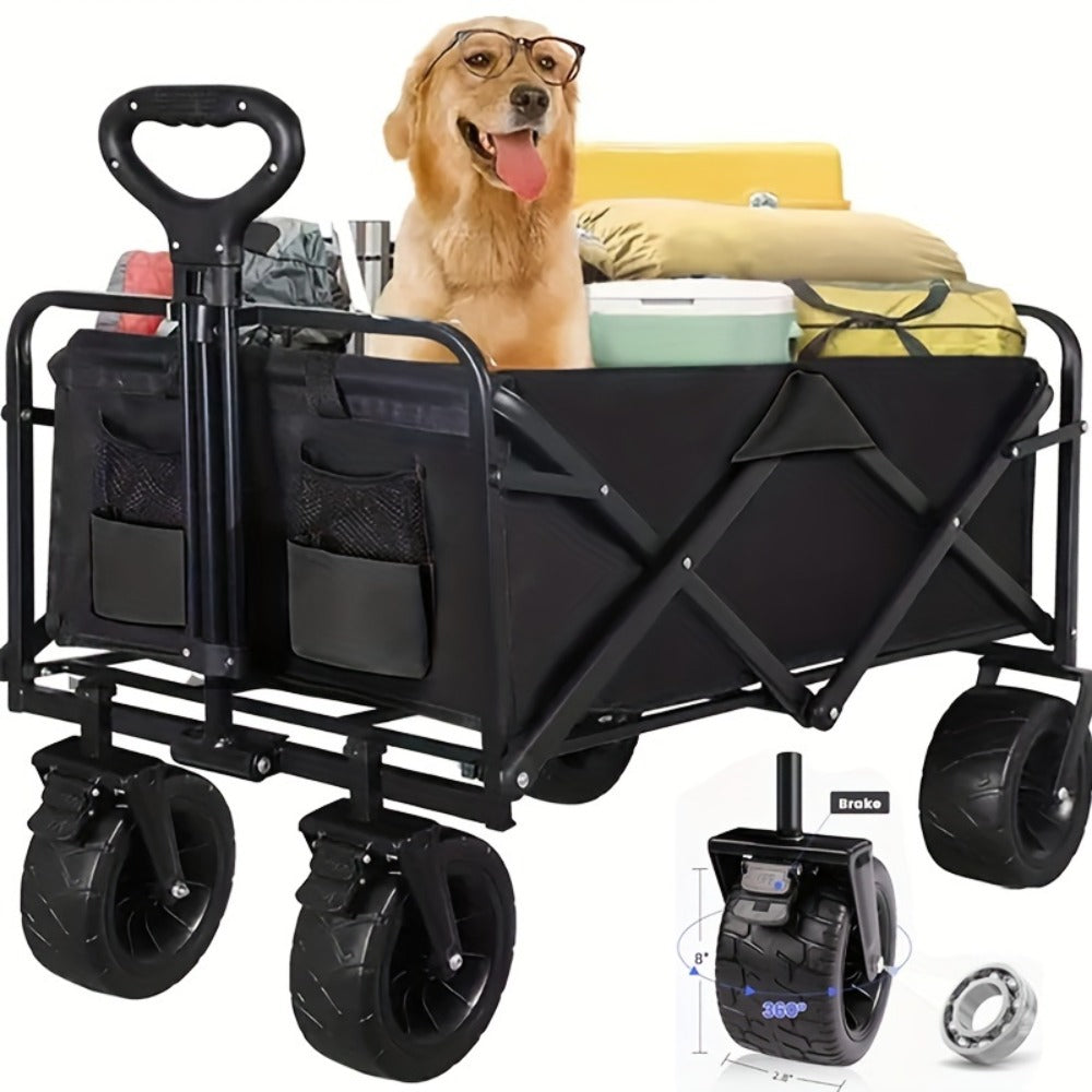Heavy Duty Folding Utility Wagon Cart All-Terrain Wheels – Collapsible Pull-Along Trailer for Beach Camping Garden Picnic Markets Groceries Firewood Outdoor Gear, UK Stock