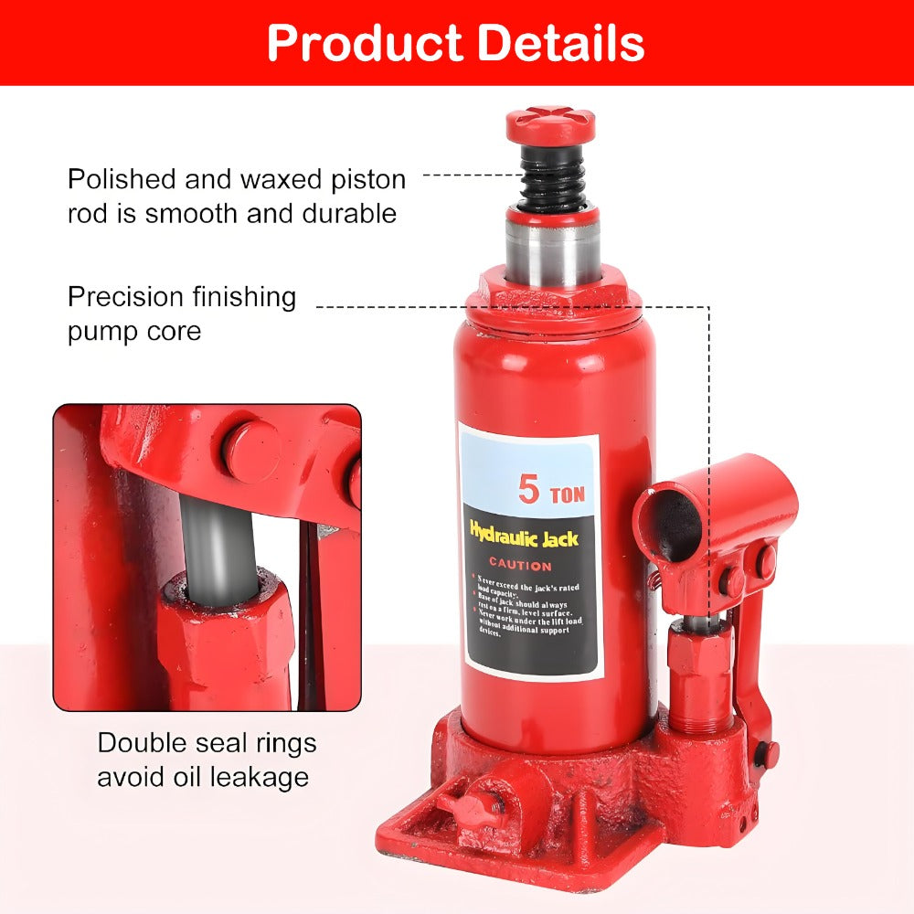 Bottle Hydraulic Jack 5Ton Portable Compact Car Lifter Heavy Hydraulic Lifting Equipment Car Jack Used for Repair and Replacement Compact Low Chassis Car Saloon On Road or in Garage