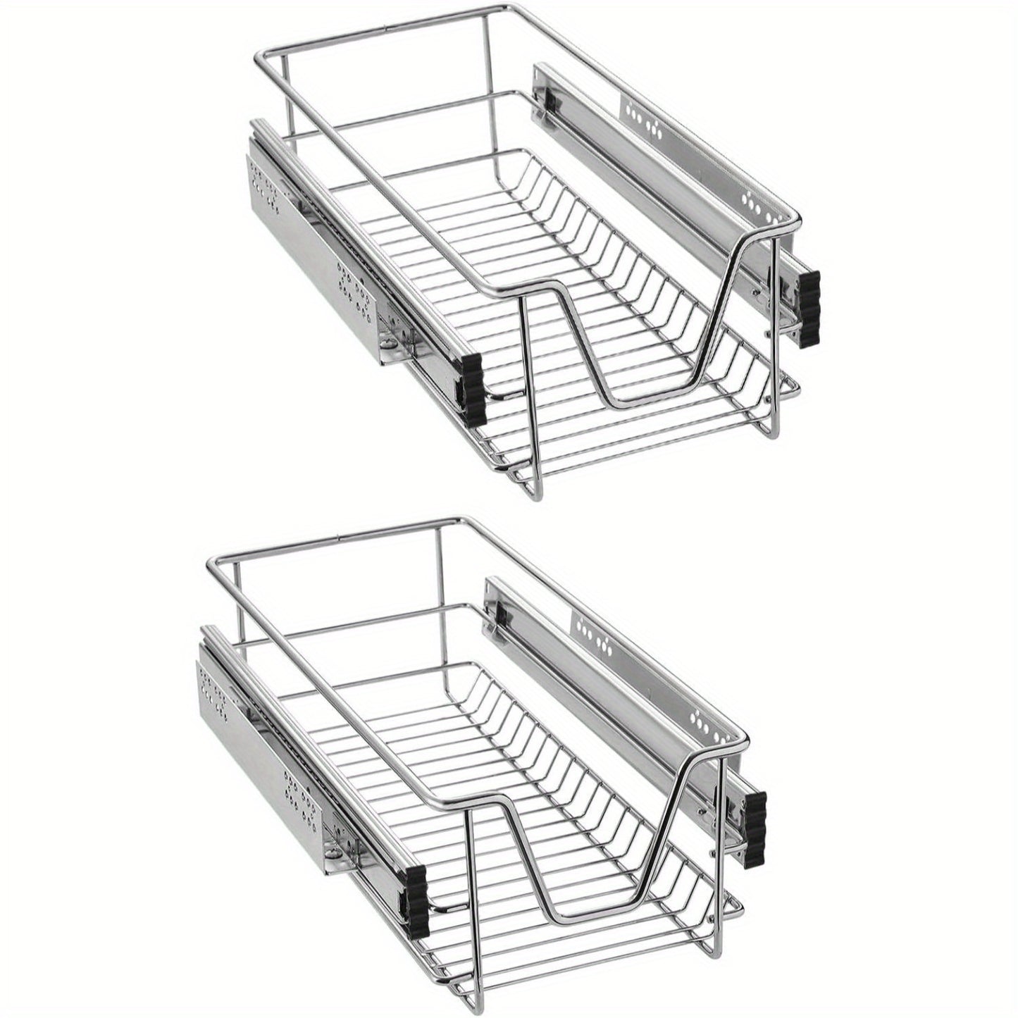 Slide-Out Wire Storage Baskets - Set of 2 or 4, Chrome Organiser Drawers for Kitchen Cabinets, Pantry & Bathroom (Fits Base Units)