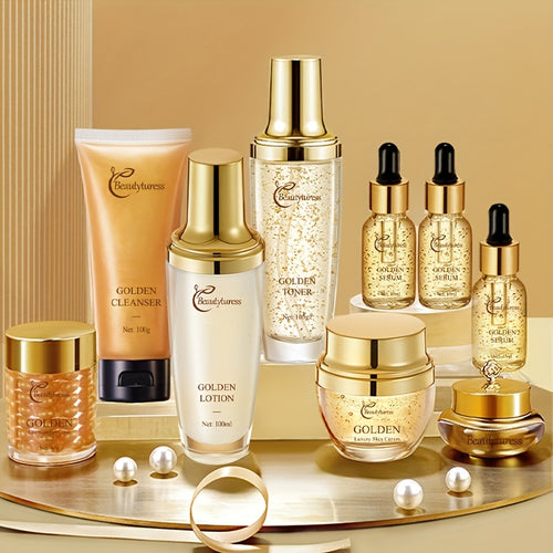 Elegant Lady's Skincare Set 9pcs/ Set, Moisturizing and Water-retaining, Moisturizing Dry Light Beige, Light Beige Is Glossy, Contains Niacinamide, Hyaluronic Acid and Other Light Beige Care Ingredients, High-end Women's Set, Suitable for Parties