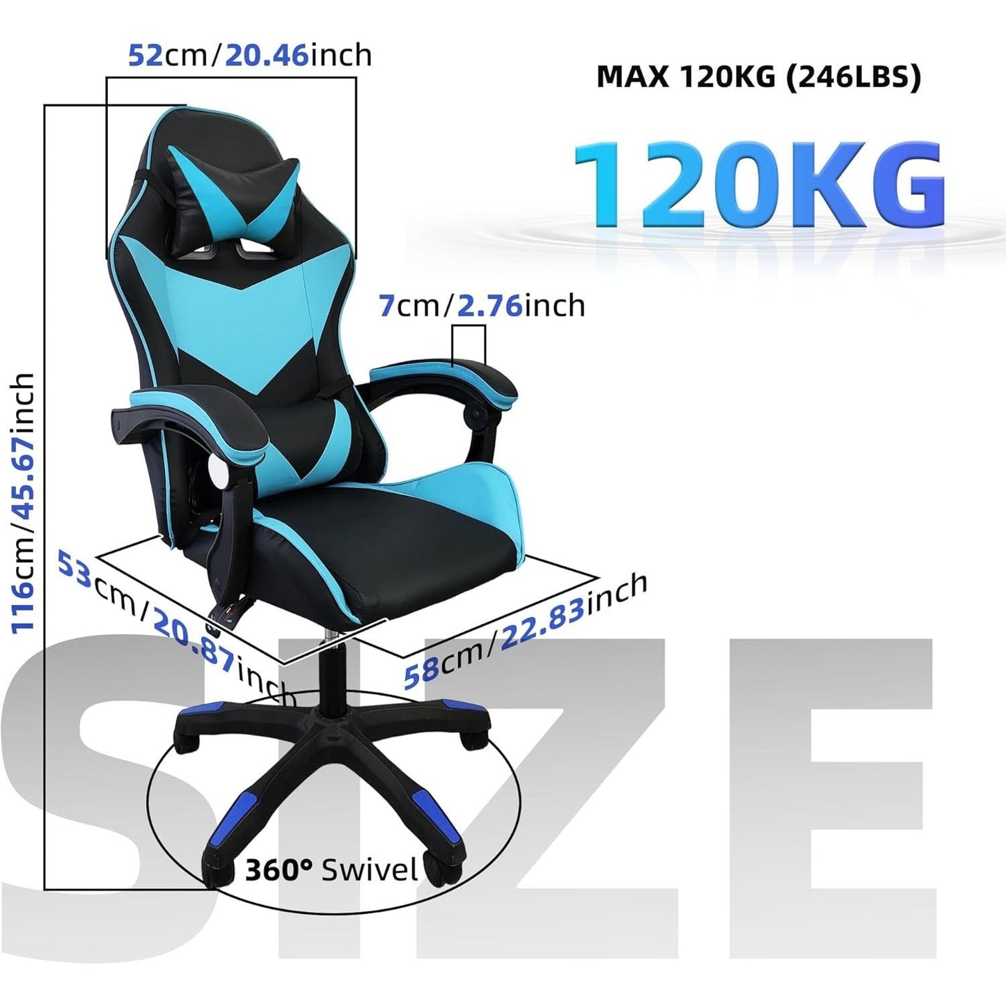 Gaming Chair Footrest Office Massage Computer Recliner Swivel Cushion High Back Support Lumbar Support