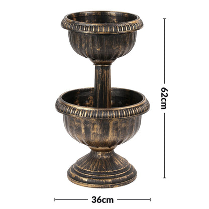 Taylor & Brown 2/3 Tier Antique Bronze Effect Flower Fountain Planter Pot Display Stand with Stable Base for Outdoor Garden, Balcony, Terraces, Patio and Decking