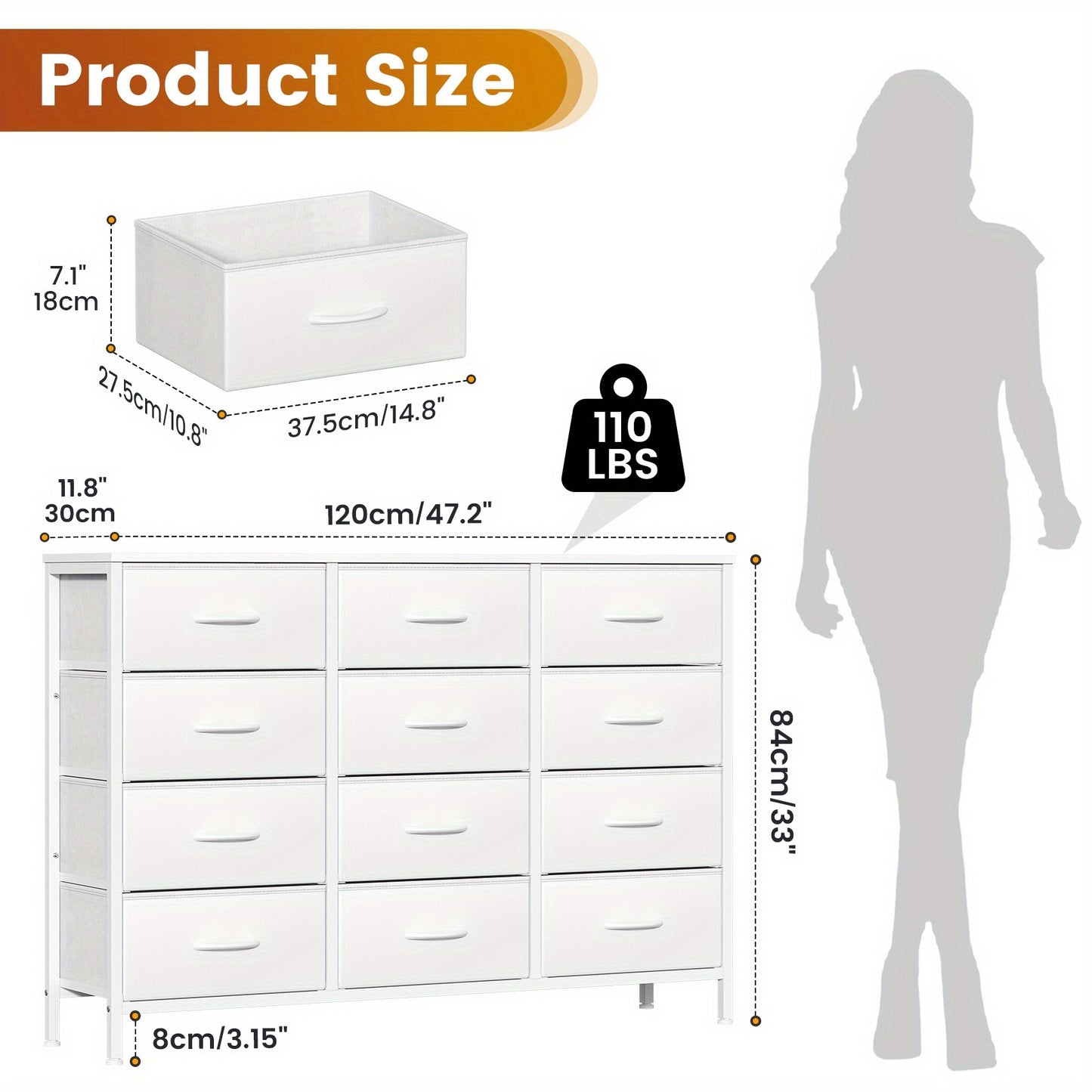 12-Drawer Dresser with Sturdy Handles, Bedroom Furniture
