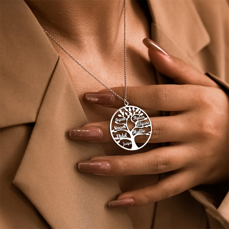 [Custom Tree of Life] 304L Stainless Steel Custom Tree of Life Necklace | Engraved with 1-8 Names | Family Name Jewelry Gift for Wives, Mothers, Grandmothers