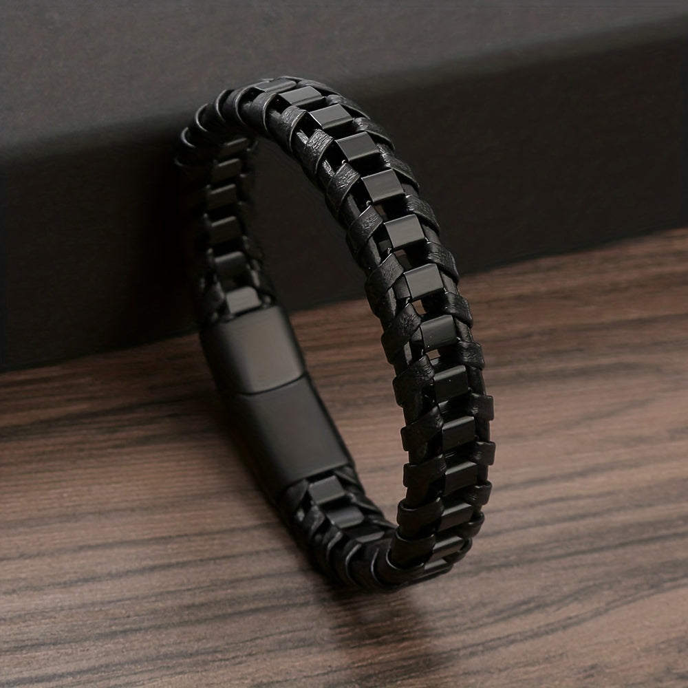 A Leather Braided Bracelet for Men, a Street Motorcycle Fashion Wristband Hand Strap