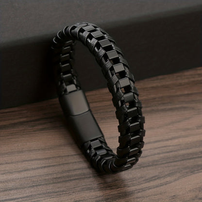 A Leather Braided Bracelet for Men, a Street Motorcycle Fashion Wristband Hand Strap
