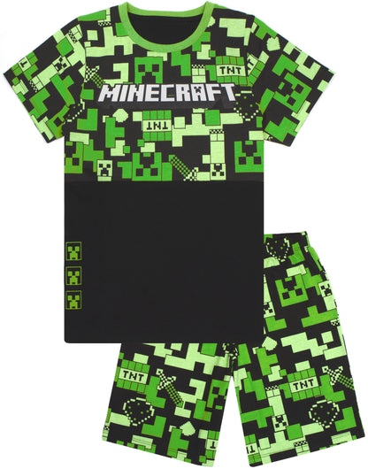Minecraft Pyjamas for Boys | Kids Long or Short Bottoms Options & Gamer T-Shirt | Children'S Creeper PJ Set Merchandise Gifts 7-8 Years