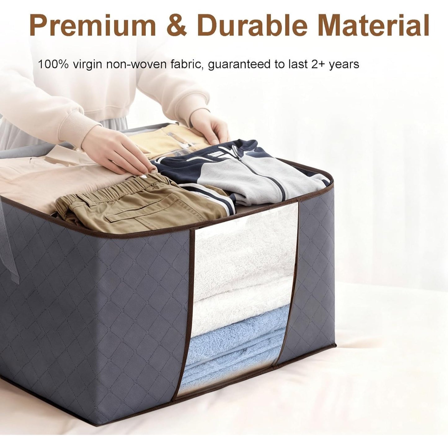 6pcs 90L Large Capacity Fabric Storage Bags for Clothes & Bedding | Foldable Wardrobe Organizers with Handles & Clear Window | Dust & Moisture Protection | Home & Dorm Use