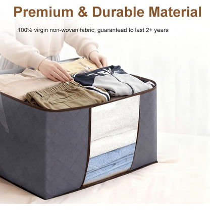 6pcs 90L Large Capacity Fabric Storage Bags for Clothes & Bedding | Foldable Wardrobe Organizers with Handles & Clear Window | Dust & Moisture Protection | Home & Dorm Use
