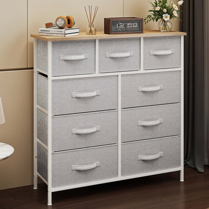 Nine-Drawer Fabric Storage Unit for Organizing Items in The Bedroom, Living Room, Hallway, Or Closets, Featuring a Robust Steel Frame And a Wooden Top