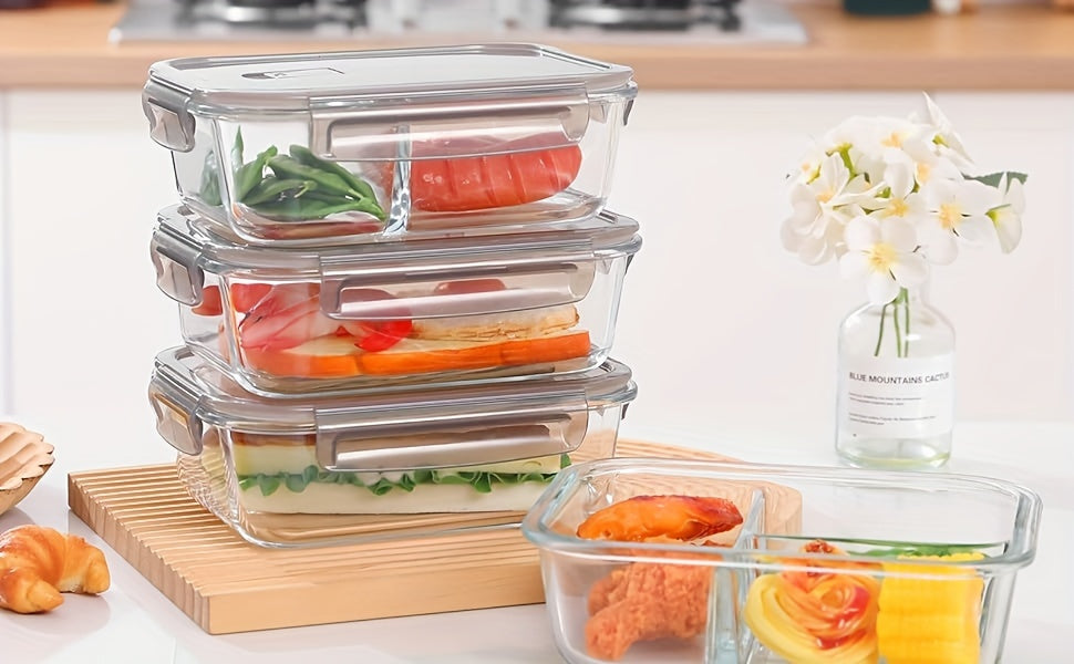 Miorkly Glass Food Storage Containers with Lids, Set of 4, 1040ML, Reusable Glass Meal Prep Containers, Clip Lock Glass Lunch Boxes