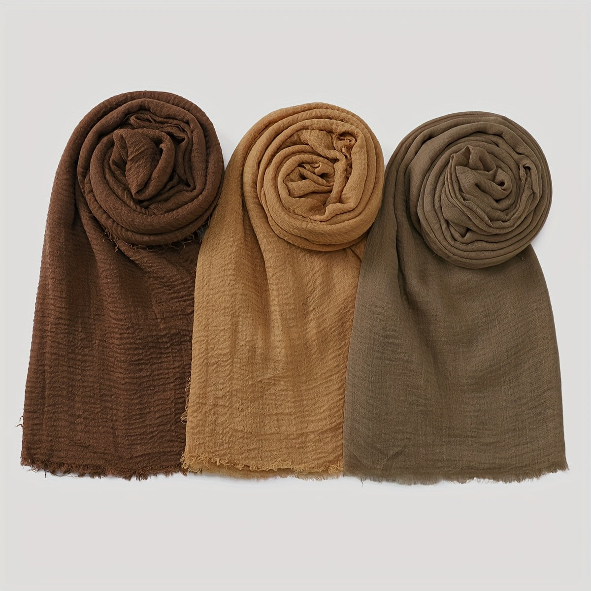 3pcs/Lot Solid Color Bubble Pleated Warm Autumn And Winter Scarf Solid Color Muslim Headscarf Hijab Scarf Ramadan