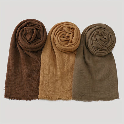 3pcs/Lot Solid Color Bubble Pleated Warm Autumn And Winter Scarf Solid Color Muslim Headscarf Hijab Scarf Ramadan