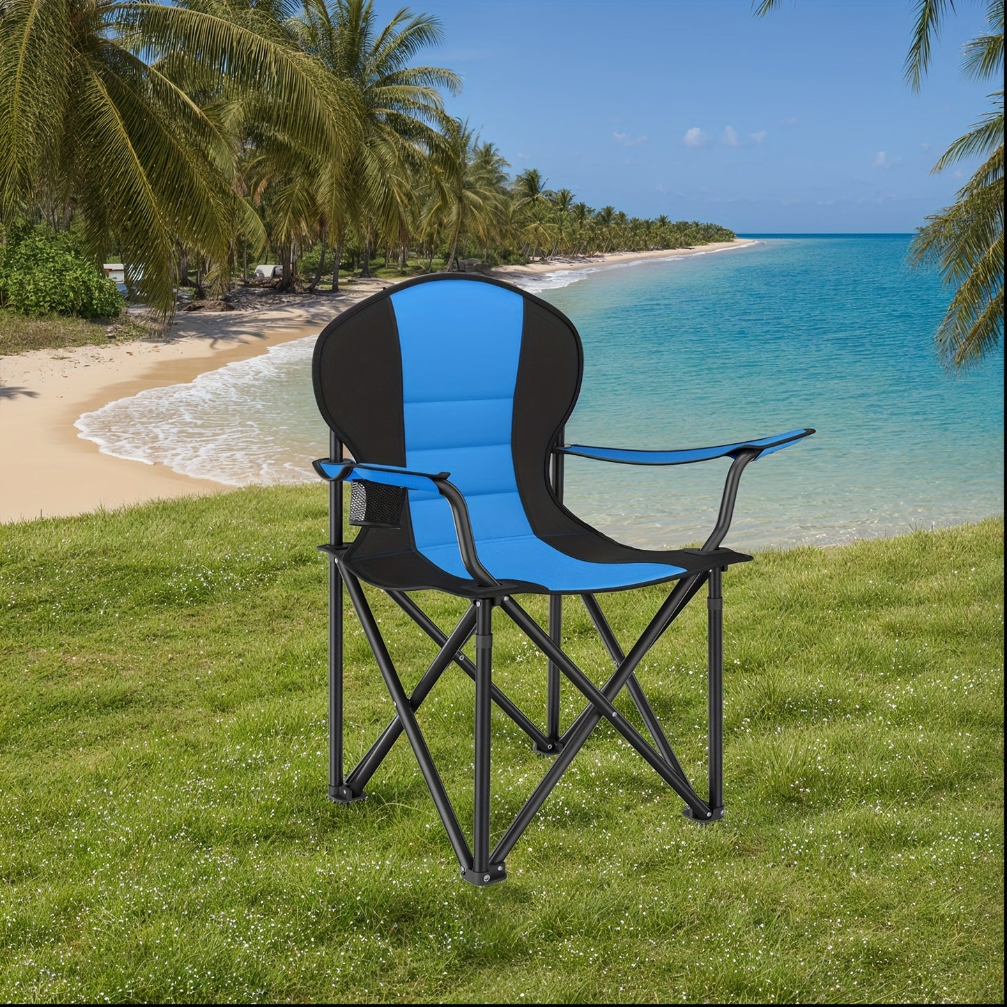Portable Camping Chair Featuring a Cozy Sponge Seat, a Cup Holder, And a Robust Design, Supporting a Maximum Weight of 250 Kg