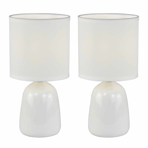 Cleo - Set of 2 White Ceramic 26cm Lamps With Shades