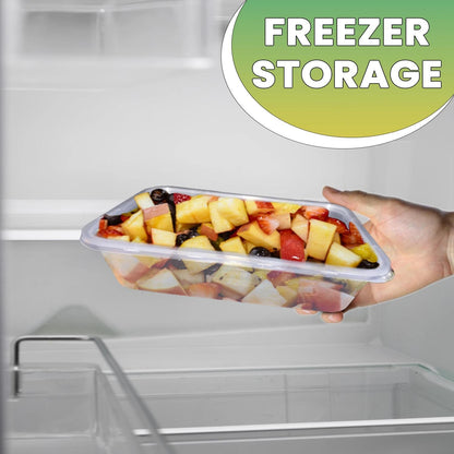 650ml Plastic Food Containers with Lids – Reusable Meal Prep & Takeaway Boxes, Microwave & Freezer Safe Storage for Home, Kitchen & Catering Use, Kitchen or Commercial Use, Pack of 50 Clear