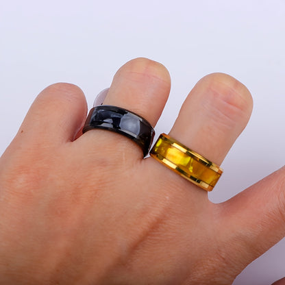 10 Retro Fashion Shiny Multicolor Shell Wood Grain Stainless Steel Rings, Exquisite Men'S Jewelry, Daily Holiday Banquet Party Wear Birthday Anniversary Gift Random Style Delivery Without Box