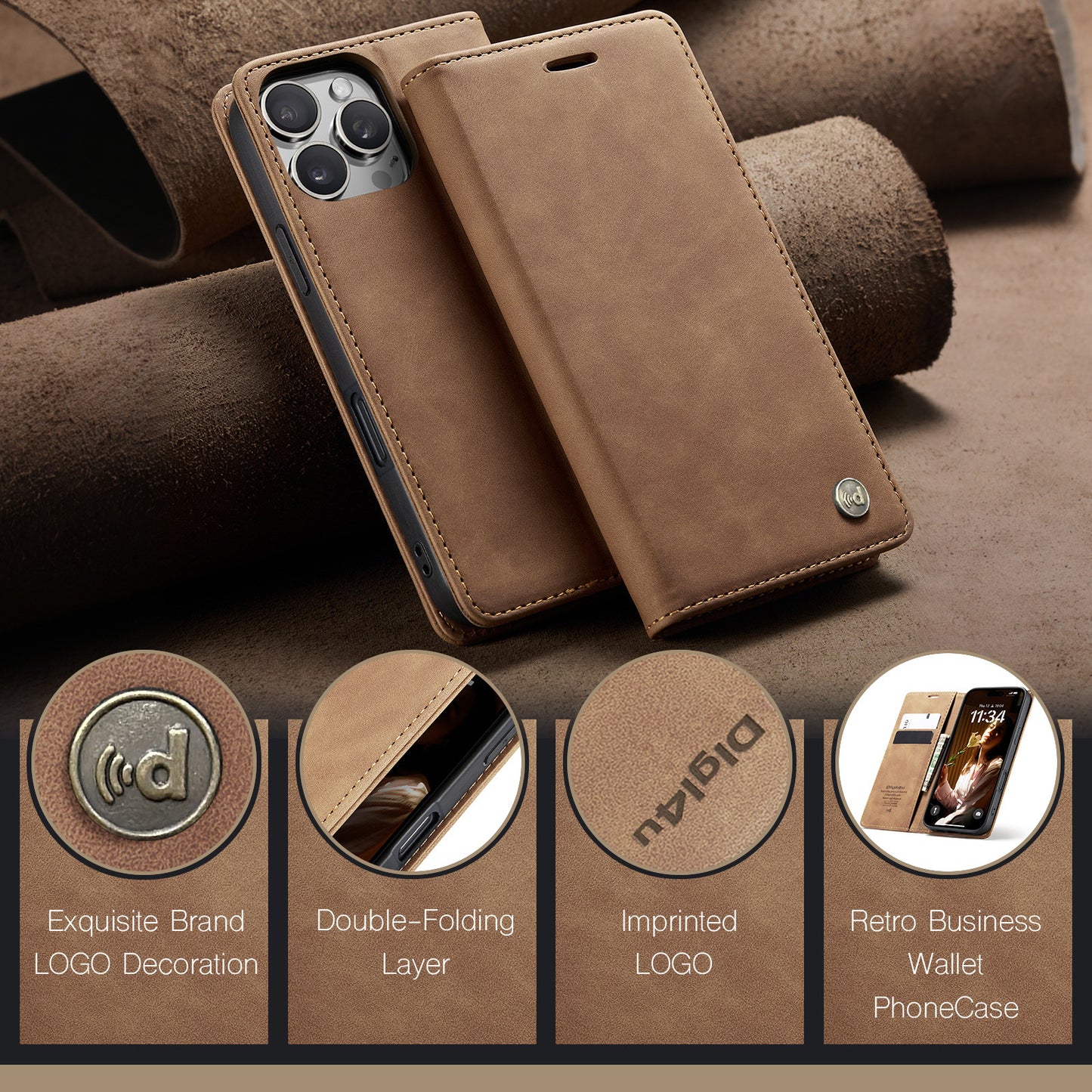Upgraded Faux Leather Flip Cover Wallet Case For iPhone 16 Plus 16 Pro Max with Card Holder, Magnetic Closure, and Stand Function Phone Case