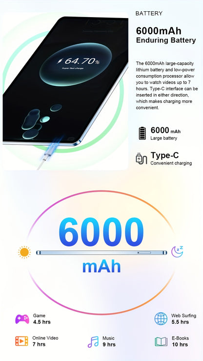 UXD A5 Android 15 Tablet 10.1 Inch IPS Screen, 12GB RAM+256GB ROM (Expandable to 1TB), Supports Wifi, HD Screen, Octa-Core Processor, 6000Mah Battery, Comes with a Full Set of Additions Including Keyboard, Mouse, Stylus, Protective Case, Etc.