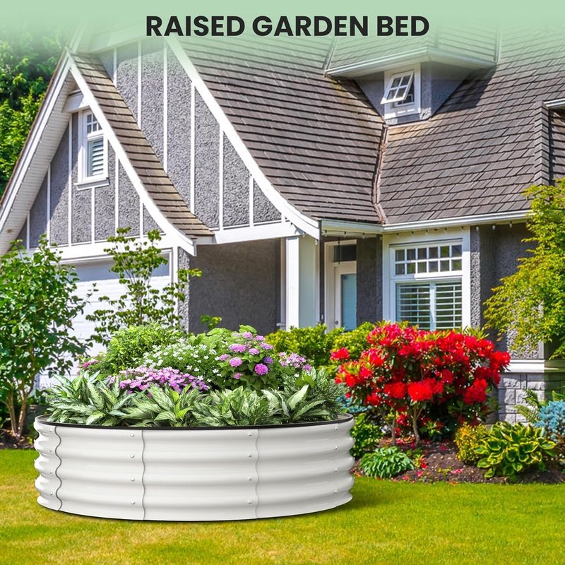 Galvanized Raised Garden Bed, Round Metal Planter Box with Open-Bottom Design, Heavy-Duty Steel Outdoor Flower Bed for Vegetables, Herbs, and Succulents, Easy Installation