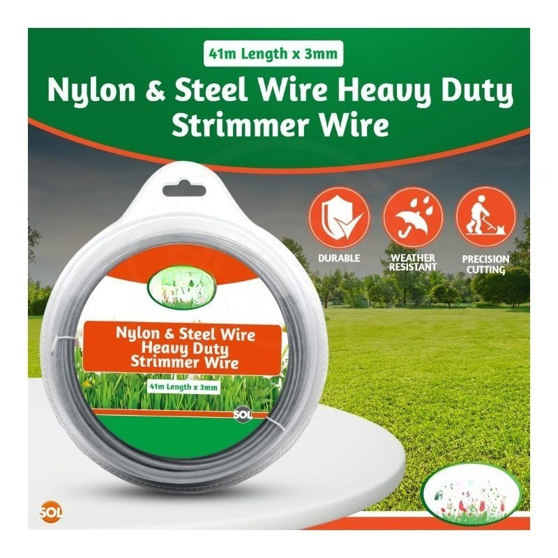 41m Universal Steel Strimmer Wire 3mm | Nylon Steel Trimmer Line Heavy Duty | Grass & Weed Trimmer Wire | Garden Brush Cutter Replacement Line