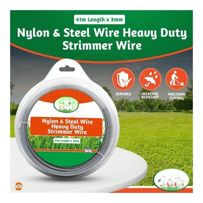 41m Universal Steel Strimmer Wire 3mm | Nylon Steel Trimmer Line Heavy Duty | Grass & Weed Trimmer Wire | Garden Brush Cutter Replacement Line