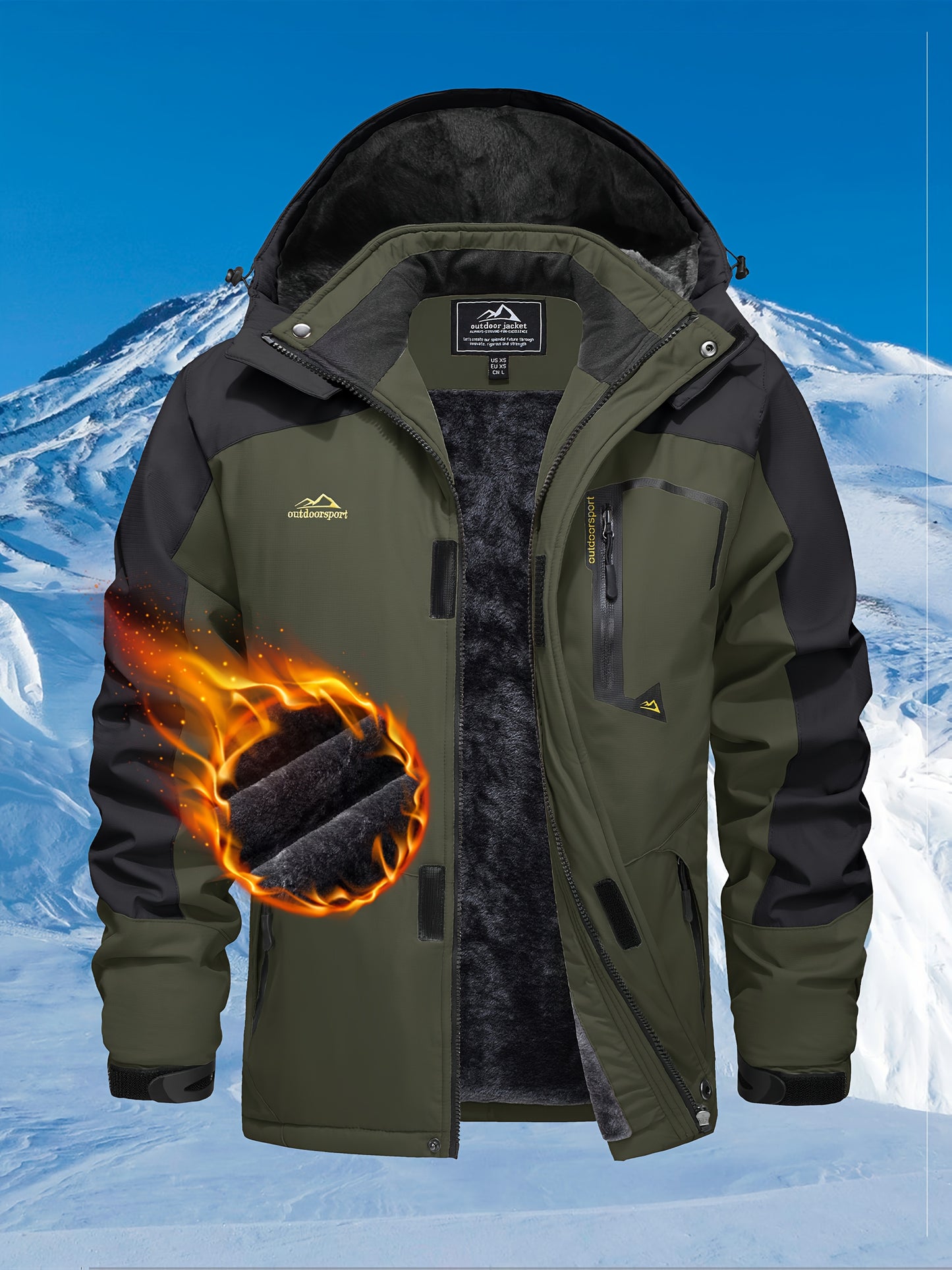 Men'S Ski Jacket Winter Warm Fleece Lined Coats Outdoor Snowboard Thermal Hiking Parka Chest Pockets Hooded Jogging Camping Fishing Climbing Casual Windbreaker