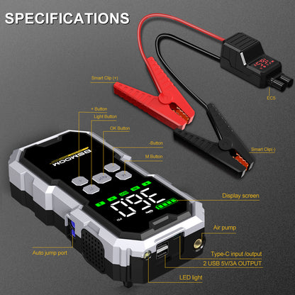 12V Car Jump Starter 9000A Peak Auto Battery Booster Pack Power Bank 21800mAh/26800mAh, Jump Box With LED Light LCD Screen (Up To All Gas Or 10, 0L Diesel Engine)