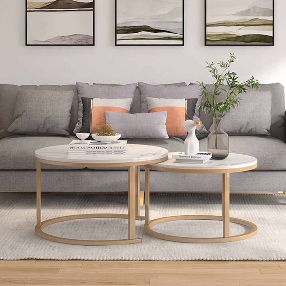 Nesting Coffee Tables Set of 2 Round Stacking Sofa Side Tables for Living Room