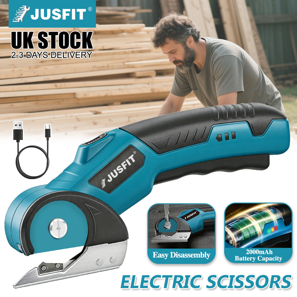 Machine ONLY Rechargeable Cordless Electric Scissors, Electric Fabric Scissors Cordless, USB Charging Fabric & Cardboard with Safety Lock, Powerful Handheld Scissor for Sewing, Crafting, Cardboard, Leather, Carpet, DIY & Garden Use, Time Saving Sewing Too