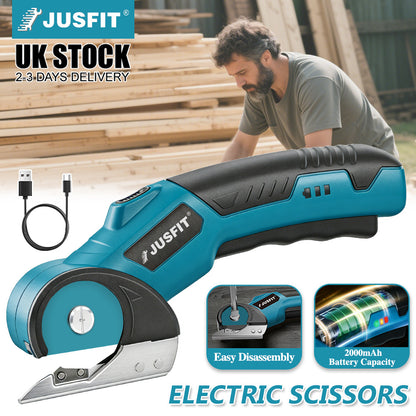Machine ONLY Rechargeable Cordless Electric Scissors, Electric Fabric Scissors Cordless, USB Charging Fabric & Cardboard with Safety Lock, Powerful Handheld Scissor for Sewing, Crafting, Cardboard, Leather, Carpet, DIY & Garden Use, Time Saving Sewing Too