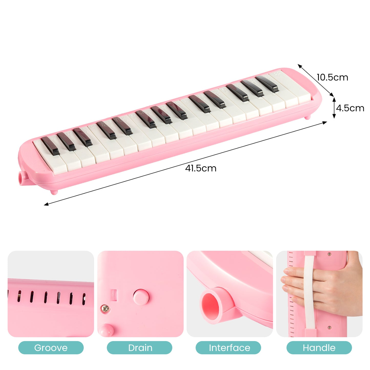 32-Key Soprano Melodica Air Piano Keyboard with Soft Long Tube & Short Mouthpiece, Durable ABS Material, Portable Beginner Instrument with Carrying Bag, Available in Black, Blue, Pink