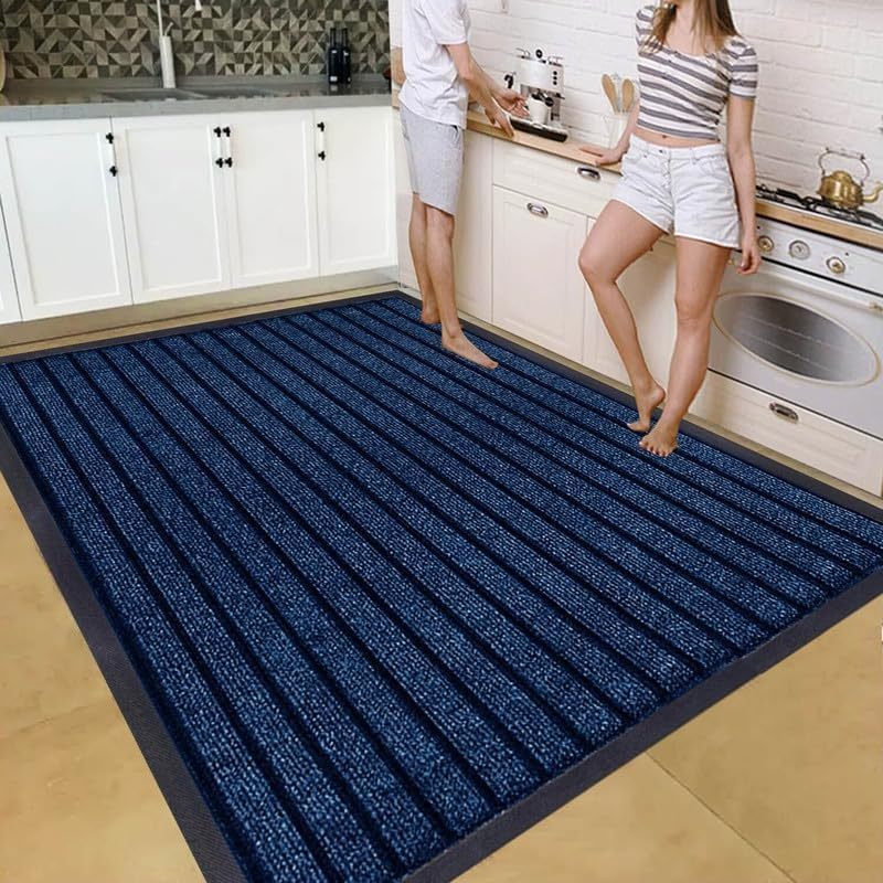 1pc Heavy Duty Rubber Runner & Area Rug | Outdoor Waterproof PVC Backing Non Slip Floor Carpet | Washable Dirt Grabber Barrier Rug for Muddy Paws, Hallway Runner, Large Area Rug for Entrance, Porch & Home Flooring 7 Stripe