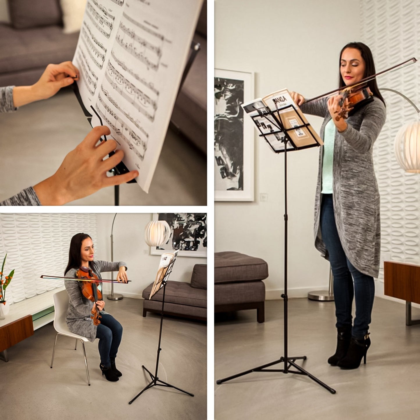 Music Stand - Music Stands for Sheet with Carrying Bag, Metal Sheet Music Stand Portable, Adjustable Podium Stand with Tripod Base and Sheet Music Folder, Black