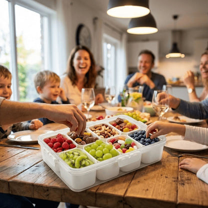 8-Compartment Snack Box with Lid & Handle – Reusable Divided Food Container for Parties, Picnics, Meal Prep & Freezer Storage