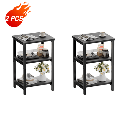 Bookshelf, Sofa Side Table Living Room, Industrial End Table With 3-Tier Storage Shelves, Bedside Tables With Height Adjustable, Steel Frame, Nightstand 37 x 30 x 59.4/62.4/65.4 cm, 4 Colors