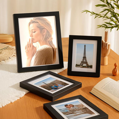 19 Pcs Wooden Photo Frame Set, Multi Size Picture Frames with Stand & Wall Hooks, Tabletop or Wall Mounted Display